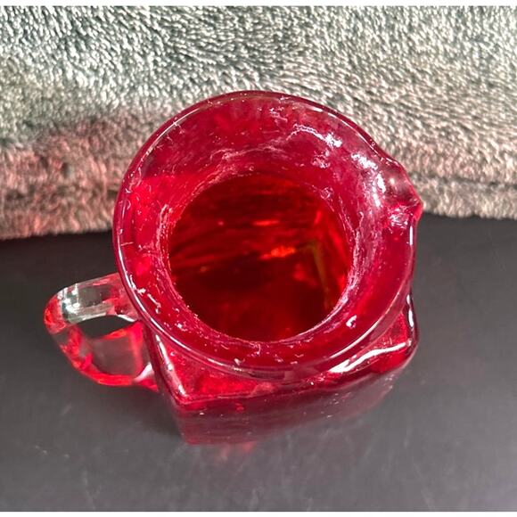 Vintage Cadmium Glowing Crackle Glass Square Pitcher Vase - Picture 7 of 9